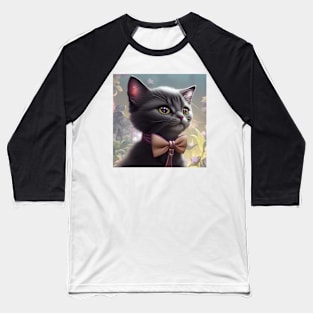 Elegant Grey and White Cat With a Golden Bow Tie | Grey and white cat with green eyes | Digital art Sticker Baseball T-Shirt